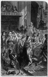 Coronation of Emperor Otto I (912-973) by Pope John XII in 962. Engraving in "History of Popes, Kings, Queens and Emperors Through the Centuries" by Maurice La Châtre.