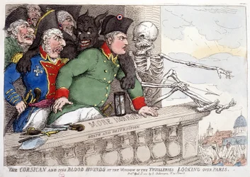Corsica and Its Bloodthirsty Looking at Paris through the Window of the Tuileries - in "Napoleon I", Caricatures, Dummy Collection, c. 1814-1815