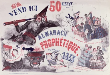 Cover of a Prophetic Almanac Depicting Nostradamus, 1855