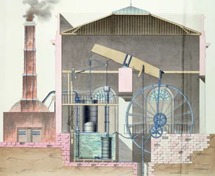 Cross-section of Watts steam engine