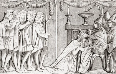 Crowning of Sigismund as Holy Roman Emperor by Pope Eugene IV in 1433, from “L