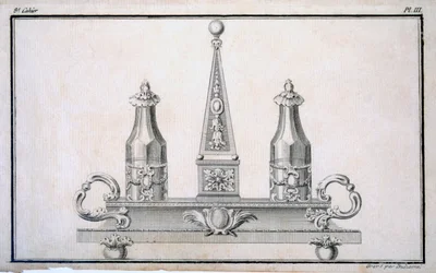 Cruet set on stand, from a pattern book of Neo-classical metalwork designs put together by Duhamel, c.1770s-80s
