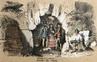 Description of the different types of landscapes and reliefs according to geography: (detail) representing visitors in the dog cave. Plate 