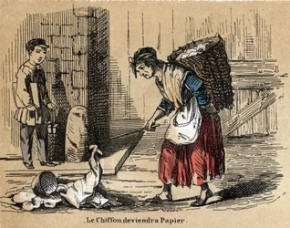 Description of the various products and uses of paper: the collection of old rags from which the paper is derived. Plate 