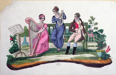 Design for a fan depicting an outdoors concert, c.1830