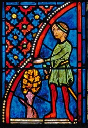 Detail from a window depicting scenes from the life of St. Mary the Egyptian