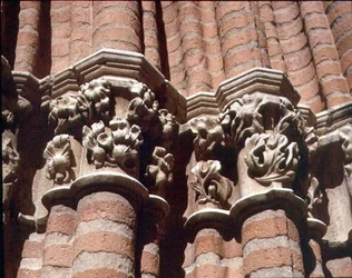 Detail of the carved capitals on the south porch
