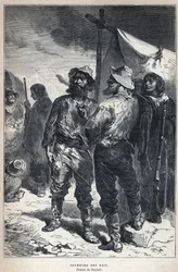Discover Canada: Coureur des Bois (Involved in the Fur Trade with the Amerindians). Bayard Drawing. Engraving from the End of the 19th Century in La Nouvelle France by Eugene Guenin