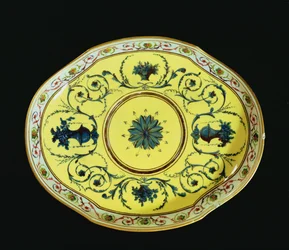 Dish with a yellow background, Sevres Workshop