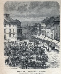 Discovery of Canada: march from the upper city to Quebec. Drawing by Taylor from a photograph. In La Nouvelle France by Eugene Guenin.