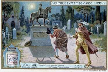 Don Juan: Act II, Scene X, Don Juan at the cemetery and statue of the Commander - chromo Liebig