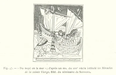 Drowning in the sea; from a 13th century manuscript titled the Miracles of the Holy Virgin, Seminary Library of Soissons