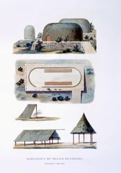 Dwellings in Likiliki Village, New Ireland, 1826