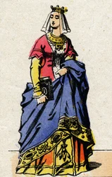 Dynasty of the Valois: Portrait of Charlotte de Savoie (1441-1483) Queen of France, wife of Louis XI of France, known as the Prudent (1423-1483). Epinal imaging from the end of the 19th century. Private collection.