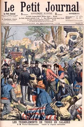 Earthquake in Calabria, Italy. King Victor Emmanuel III visiting the devastated regions. Illustration for Le petit Journal, 24 September 1905. Victor Emmanuel III of Italy (Vittorio Emmanuele III) visits the devastated region