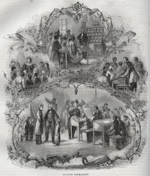 Primary schools in France in the 19th century - engraving in 