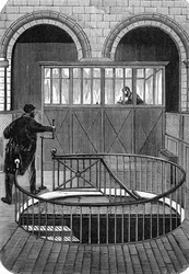 Entrance of the treasure cellars of the Banque de France in Paris in the 19th century (engraving)