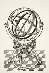 Equatorial Rings or Circles, after copper engraving in book Tychonis Brahe Astronomiae Instauratae Mechanica of 1602, from Science and Literature in The Middle Ages by Paul Lacroix pub. London 1878