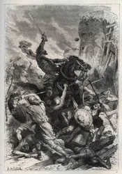 Eudes, king of the Franks, leads the battle against the Normans and victoriously defends Paris - Eudes in battle against the Normans - The history of France told to my grandchildren - by Francois Guizot - 1872-1876