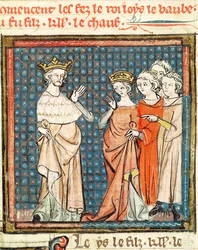 The Marriage of Louis II (846-79) the Stammerer and Adelaide of Frioul, Queen of Aquitaine, from the Grandes Chroniques de France 1375-79