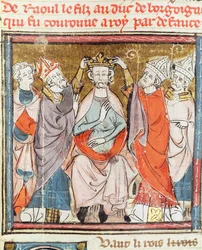 Raoul, son of the Duke of Burgundy, is crowned King of France, from the Grandes Chroniques de France, 1375-79