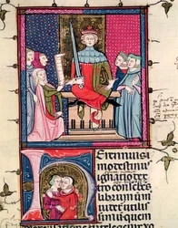 Conjugal Law, an adulterous wife appearing in court, from Justiniani in Fortiatum