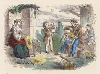 Family working with straw