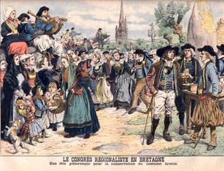 Festival for the conservation of traditional Breton costume. The Regional Congress in Brittany. A picturesque celebration to preserve the Breton costume. Illustration for Le Petit Journal