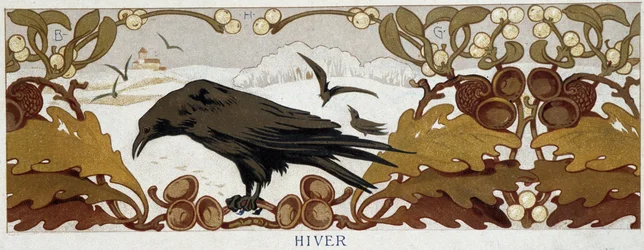 Four Seasons, Winter: Raven on an Oak - Chromolithography, Late 19th Century