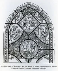 Fragment of a Stained Glass Window in Chartres Cathedral, Depicting the Battle of Ronceveaux and the Death of Roland, Illustration from Science and Literature in the Middle Ages and Renaissance