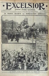 France Declares General Mobilization on 2nd August 1914, cover illustration of Excelsior on Sunday 2nd August 1914