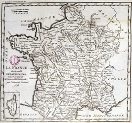 France divided into 84 departments following the decrees of the National Assembly of 1793