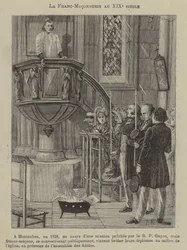 Freemasonry in the 19th Century: three Masons converting and burning their diplomas in a church in Montauban