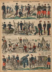 French Army artillery building pontoon bridges