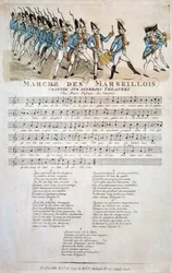 French Revolution: score of "La marche des Marseillois" by Claude Balbastre (1724-1799), variation on the theme of the Marseillaise, the French national anthem. November 1792, Paris, Bibliothèque de l