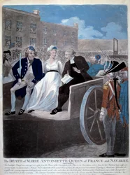French Revolution: the Queen of France Marie Antoinette (1755-1793) is taken to the guillotine. Engraving from 1793. Paris, Library of the Arsenal
