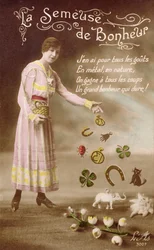 French postcard depicting La Semeuse de Bonheur (The Sower of Good Luck), 29th March 1914