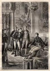 Friedrich Konrad Hornemann met Napoleon Bonaparte in Cairo in 1797 in the presence of Gaspard Monge and Claude Louis Berthollet - illustration from The Great Mariners of the 18th century