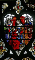 From window, the life of St Romain: a prisoner is received by the king