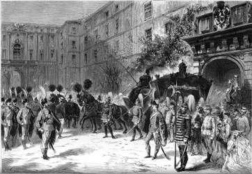 Funeral of the Austrian Empress Caroline Augusta: defile from the funeral cortege in the streets of Vienna