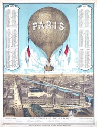 General View of Paris and list of balloon departure locations during the Paris Siege, 1871