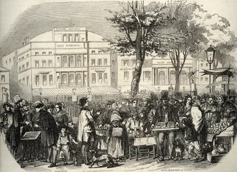General view of the boulevard du Temple in Paris - street vendors - Paris - Engraving in 