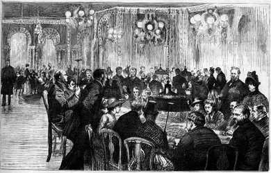 General view of the gaming room of the casino of Monte Carlo. Engraving in 