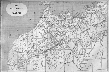 Geographic map of the empire of Morocco in 859. Engraving in Le Monde Illustré n°129 of 1 October 1859.