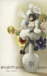 Girl Seated on a Vase Smoking and Playing the Cymbals