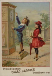 Girl Watching a Boy Adjusting a Clock