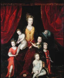 Group portrait, possibly of a queen with her six children, late 16th or early 17th century
