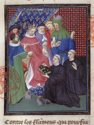 Guillaume de Nangis presents his book to Philippe IV le Bel, king of France (detail)