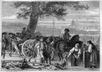 Helvetic Republic, insurrection of the peasants of the Oberland: the march on Bern (Switzerland) in November 1802 - Engraving from 1865 in 