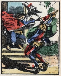 History of Dr. Pulcinella. Wood engraving of Imaging Pellerin - Epinal, late 19th century